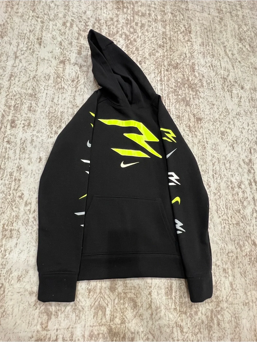 Nike Kids Black Hoodie with Neon Yellow Graphic
